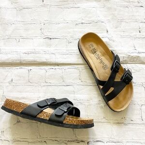 Maibulun Black Double Strap Cork Sandals